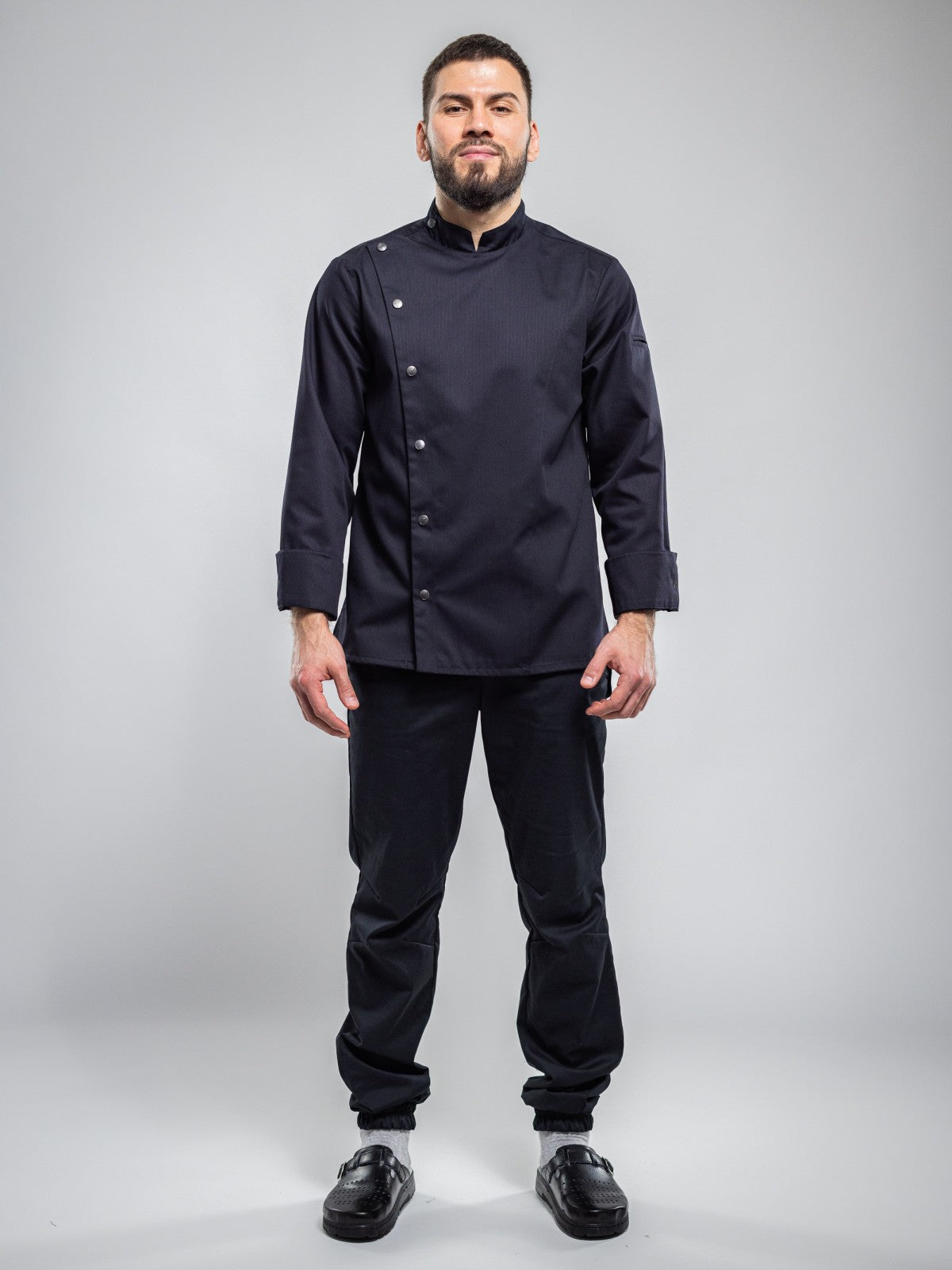 Veste de chef professionnelle pour homme, noire, manches longues