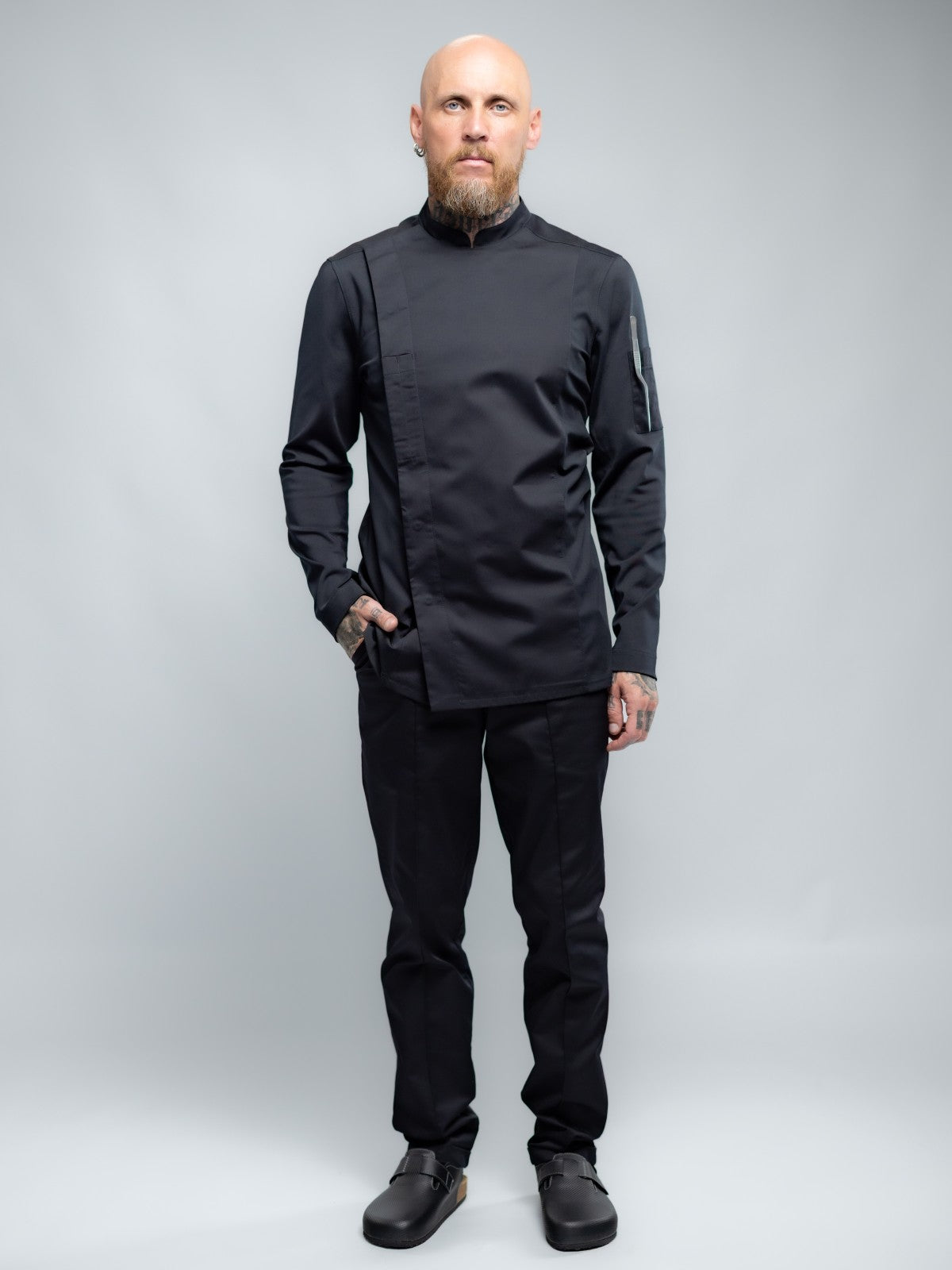 Veste de cuisine professionnelle pour homme à manches longues, noire