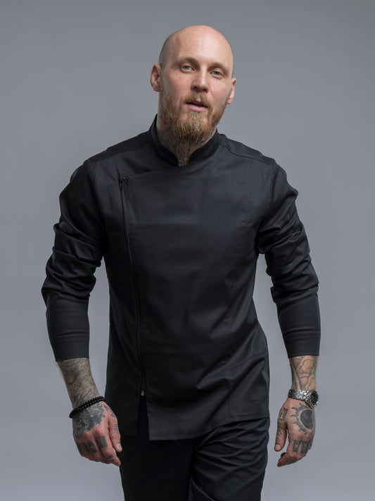 Veste de chef professionnelle pour homme, noire, manches longues