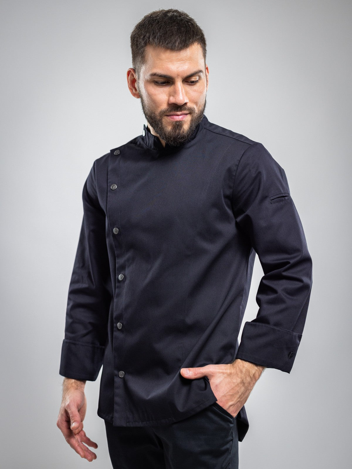 Veste de chef professionnelle pour homme, noire, manches longues