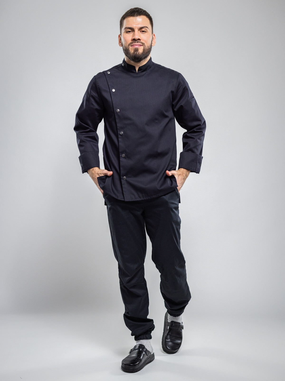 Veste de chef professionnelle pour homme, noire, manches longues