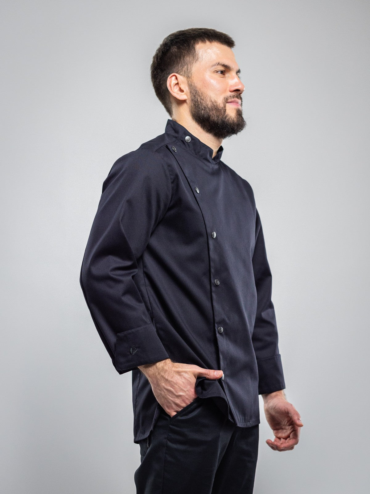 Veste de chef professionnelle pour homme, noire, manches longues