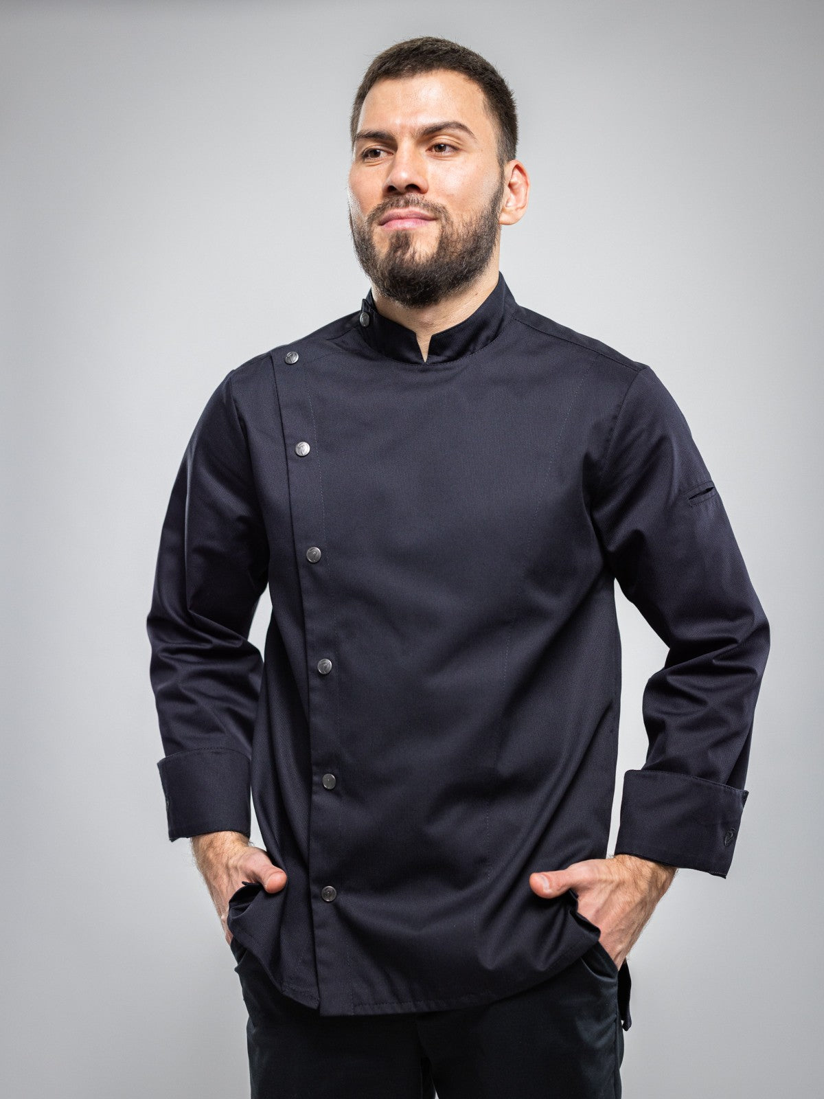 Veste de chef professionnelle pour homme, noire, manches longues
