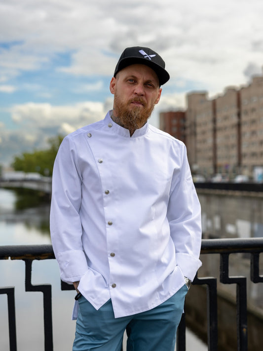 Veste de chef professionnelle pour homme, blanche, manches longues