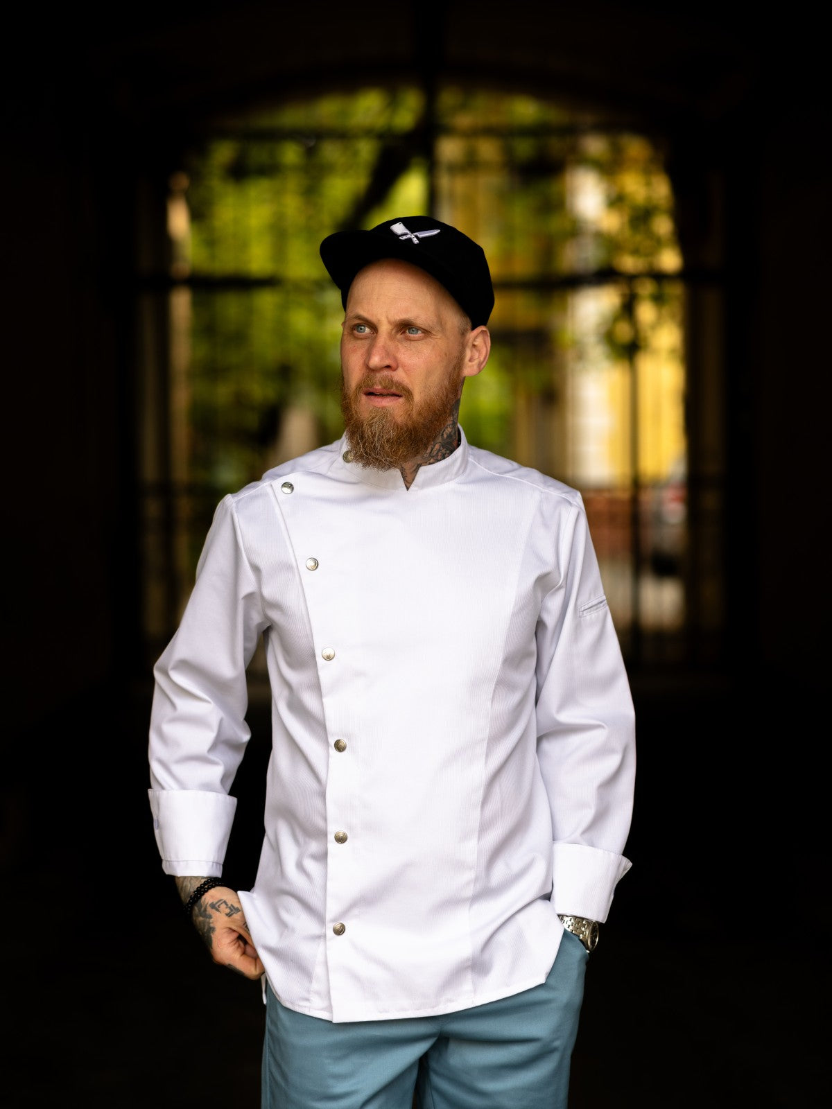 Veste de chef professionnelle pour homme, blanche, manches longues