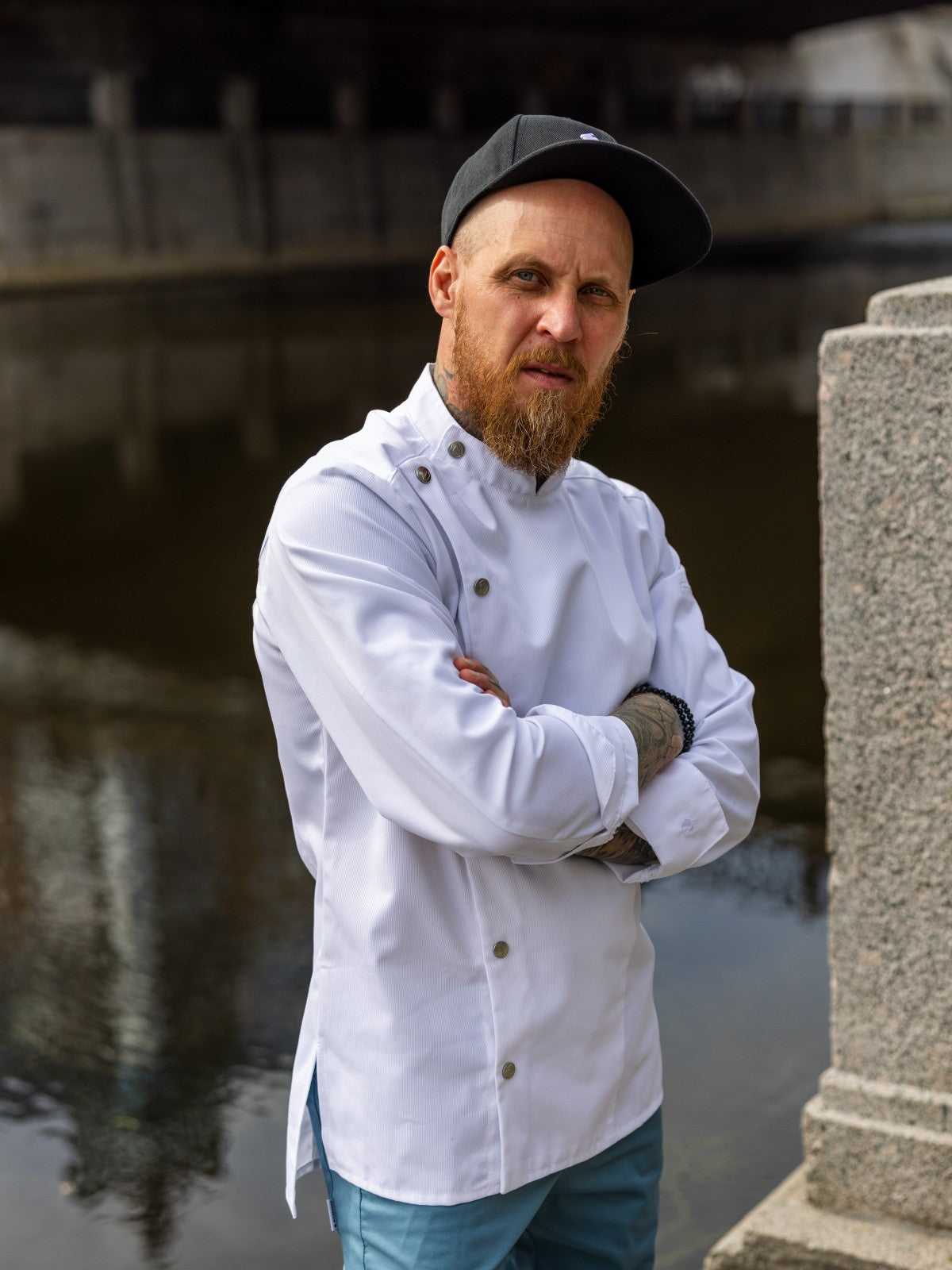 Veste de chef professionnelle pour homme, blanche, manches longues