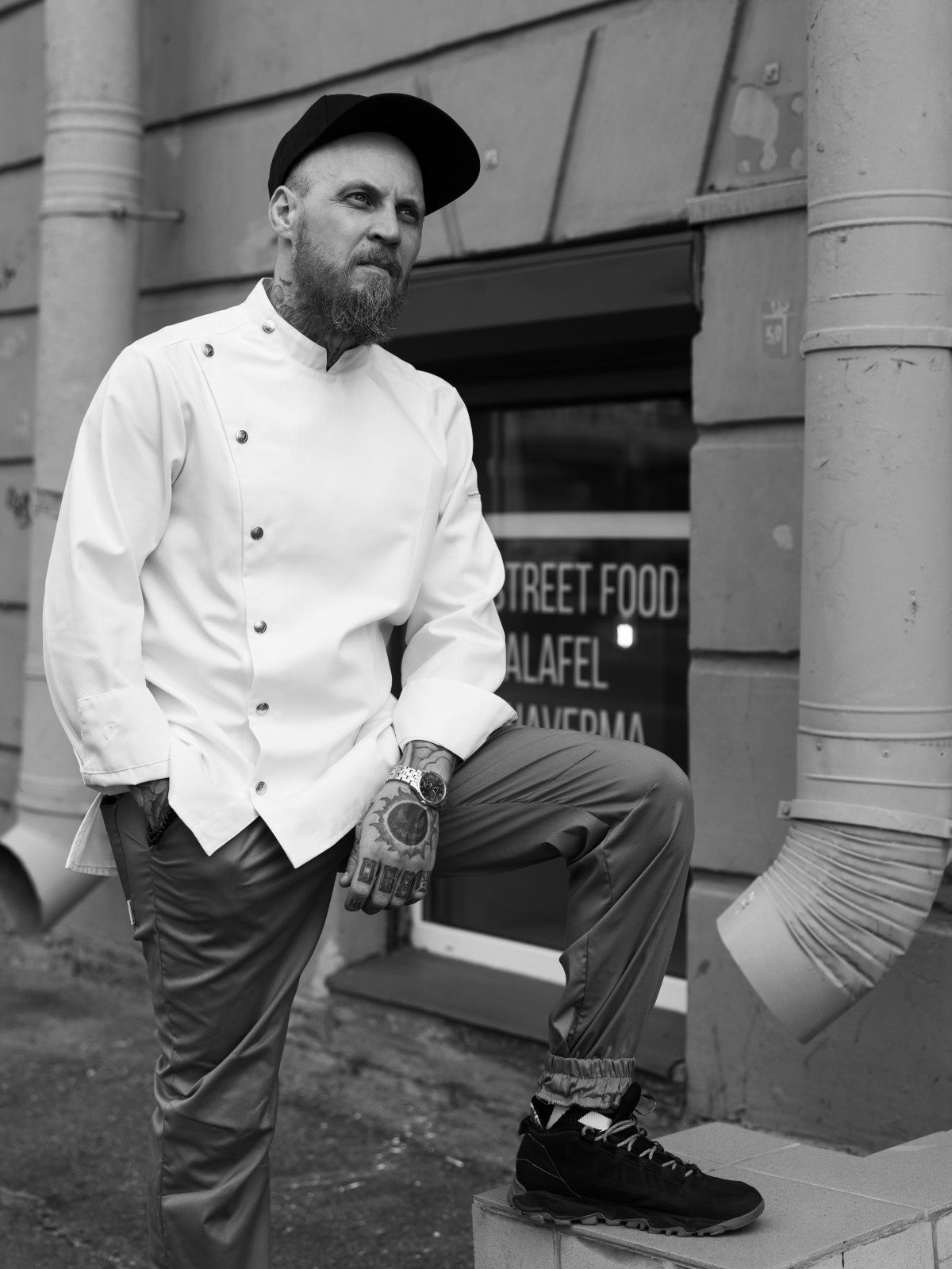 Veste de chef professionnelle pour homme, blanche, manches longues