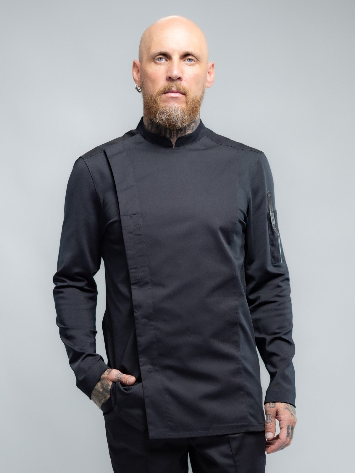 Veste de cuisine professionnelle pour homme à manches longues, noire