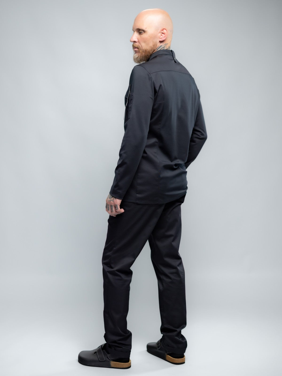 Veste de cuisine professionnelle pour homme à manches longues, noire