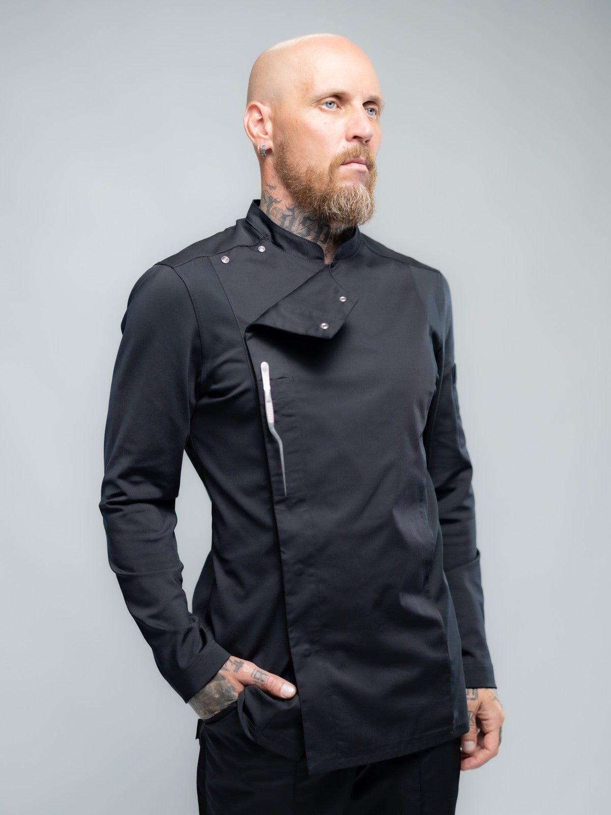 Veste de cuisine professionnelle pour homme à manches longues, noire