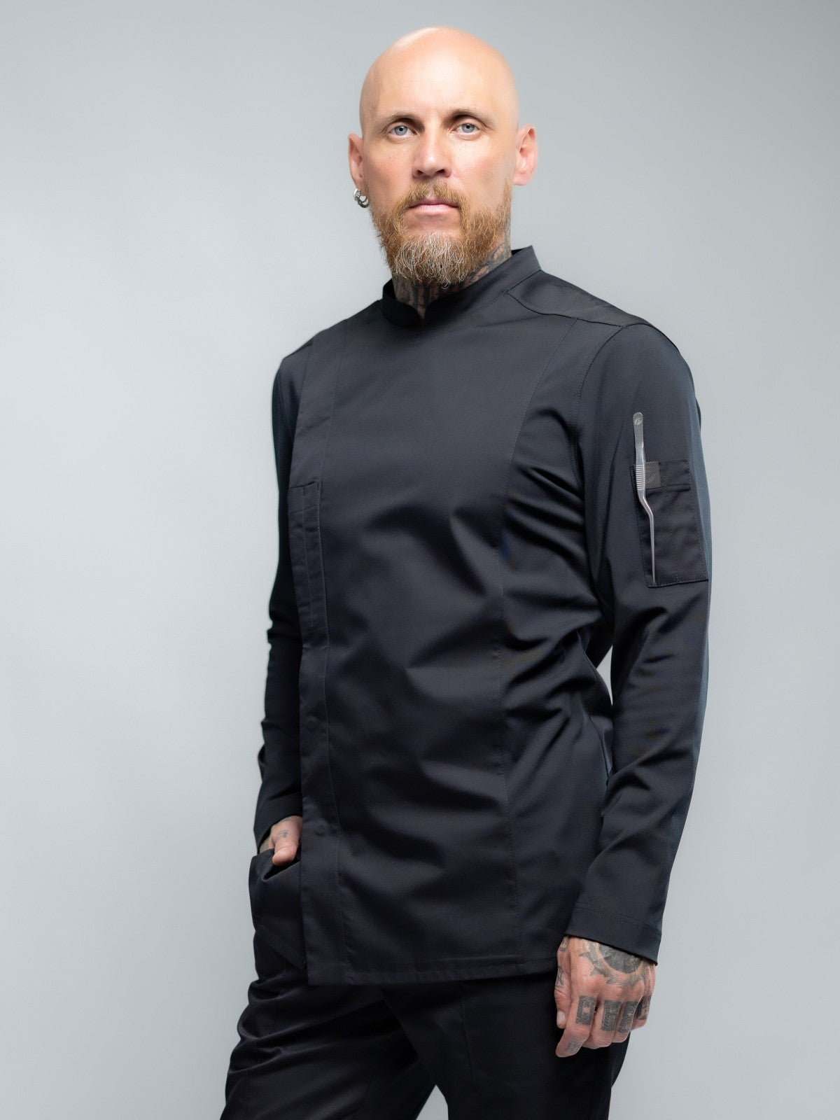 Veste de cuisine professionnelle pour homme à manches longues, noire