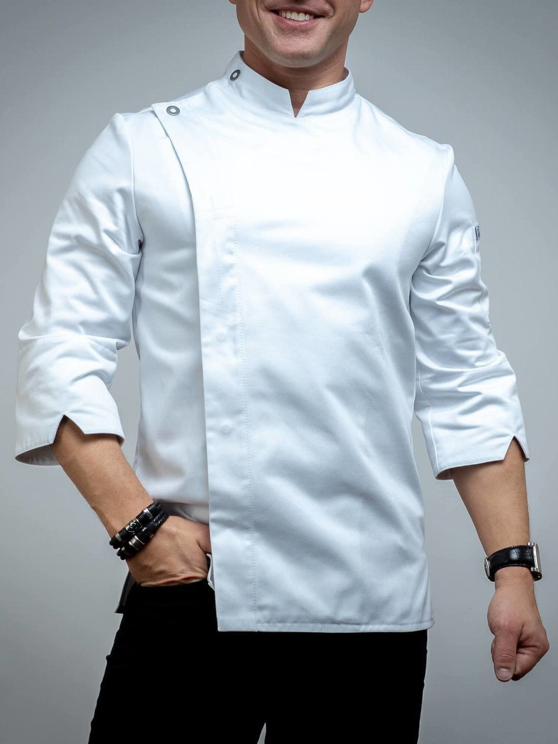 Veste de cuisine professionnelle pour homme, blanche, manches longues