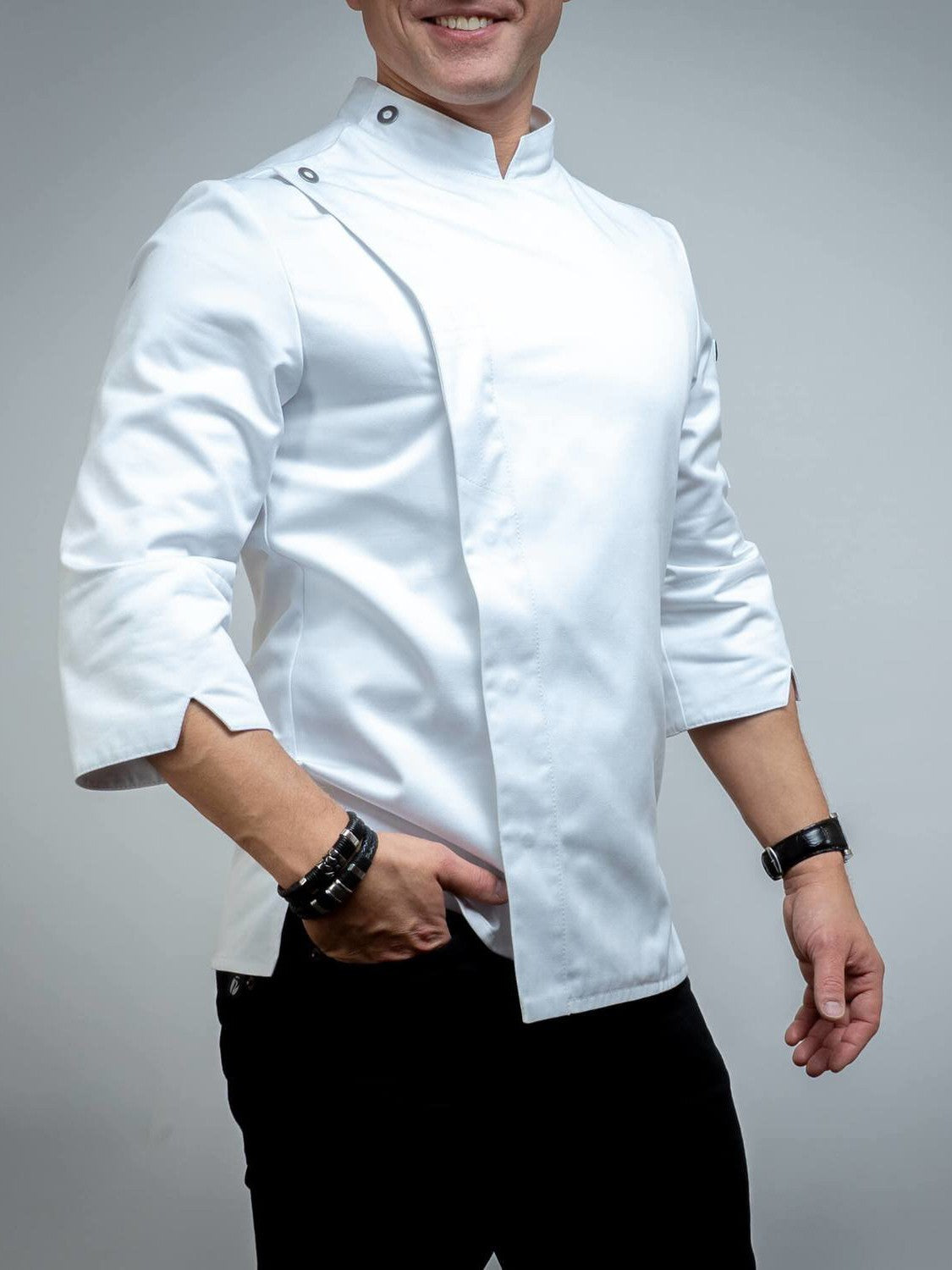 Veste de cuisine professionnelle pour homme, blanche, manches longues