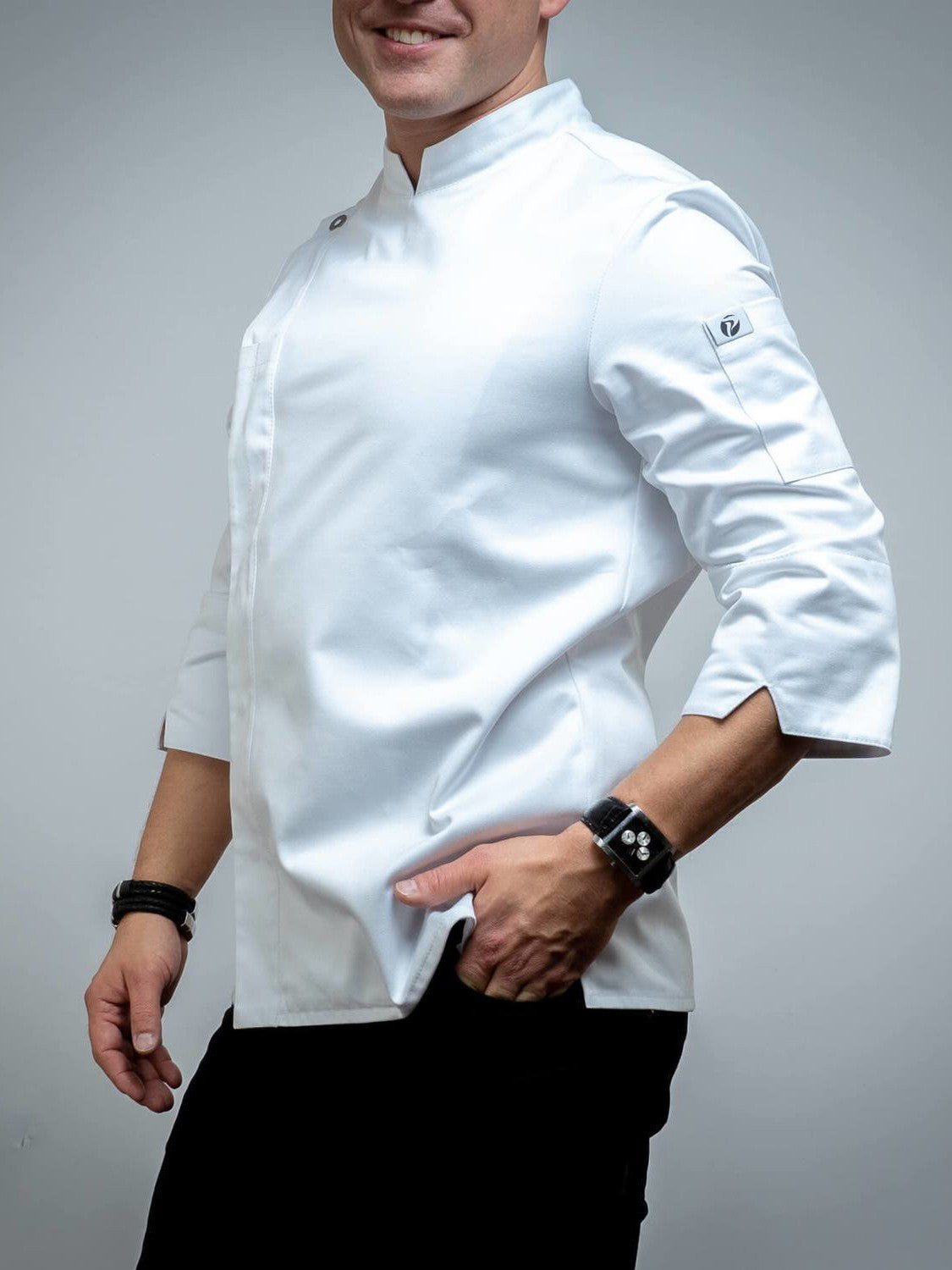 Veste de cuisine professionnelle pour homme, blanche, manches longues