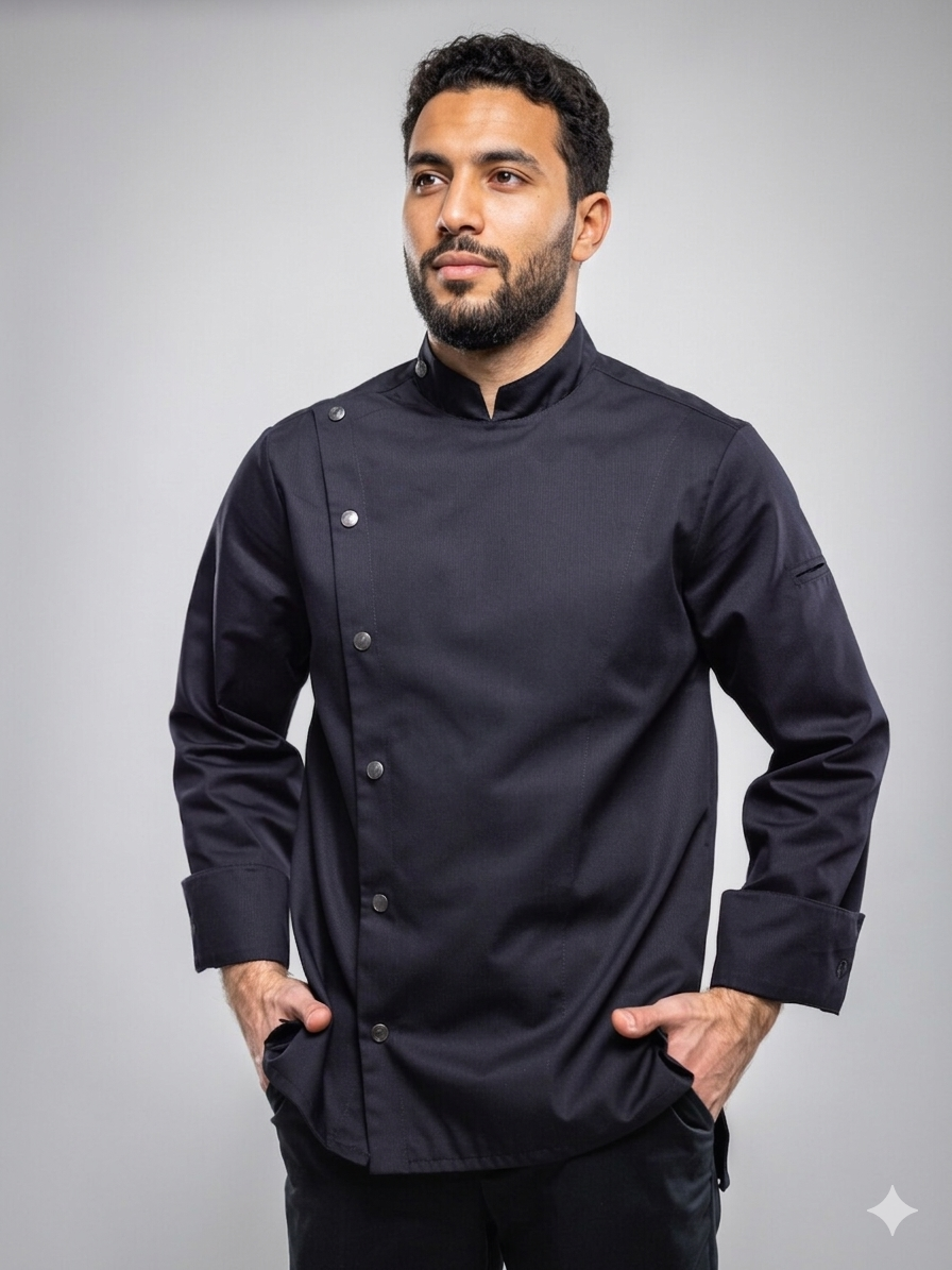 Veste de chef professionnelle pour homme, noire, manches longues 2
