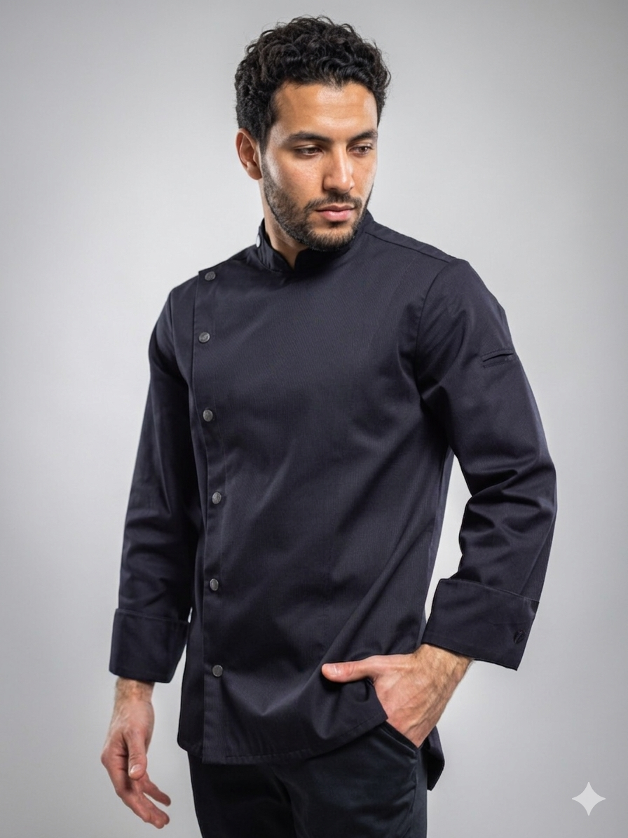 Veste de chef professionnelle pour homme, noire, manches longues 2
