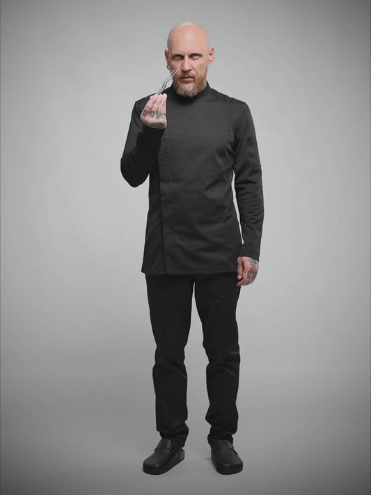 Veste de cuisine professionnelle pour homme à manches longues, noire